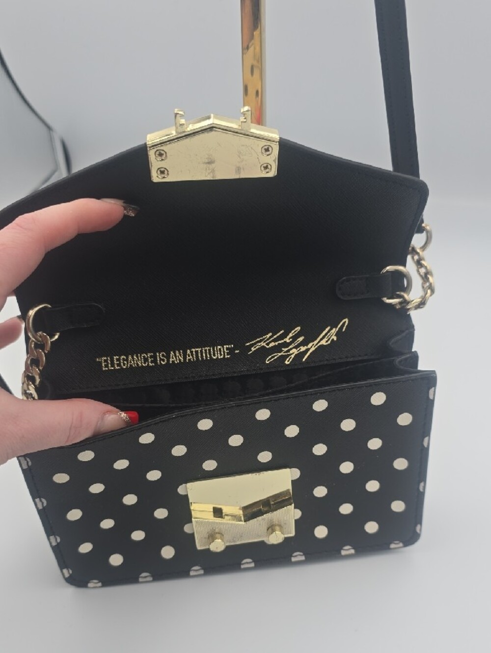 Karl Lagerfeld Corinne Black/White Polka Dot Floral Small Crossbody (EUC)(HTF)🌸 - Picture 10 of 14